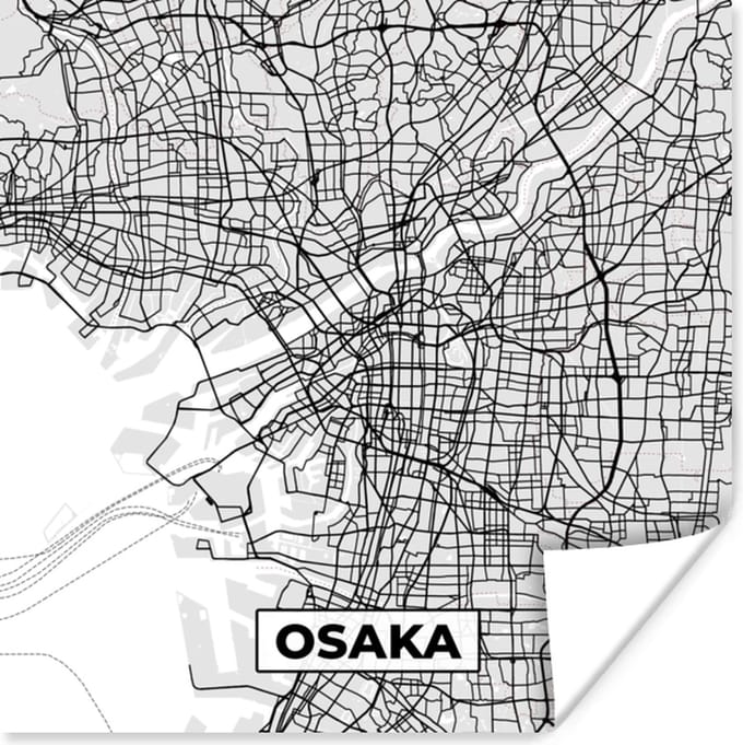 Poster Osaka - Stadskaart - Zwart Wit - Plattegrond - Kaart - 30x30 cm