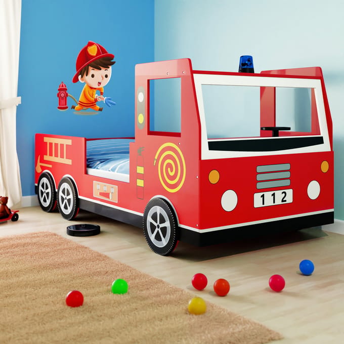 Casaria Kinderbed – Autobed Lattenbodem 90x200 cm - Brandweerauto