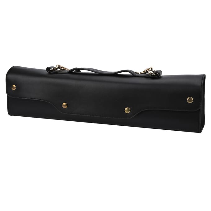 Fluit Draagtas Hand Synthetisch Leer Blaasinstrument Opbergkoffer met Schouderband Zwart black