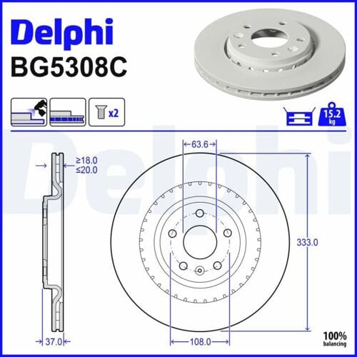 Remschijf DELPHI BG5308C, 2 stuk