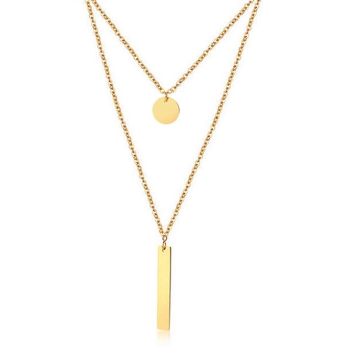 Dubbele ketting Edelstaal verguldkleurig Vertical Bar Circle