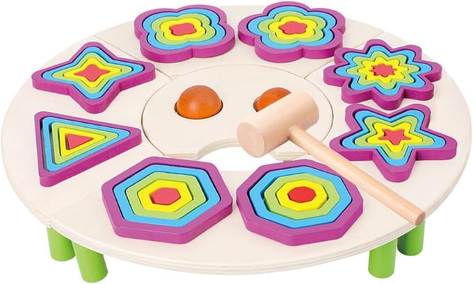 Houten Puzzels - Vormen Puzzels - Vroege Ontwikkeling - Grote Knoppen - 35.9 cm - Multicolor