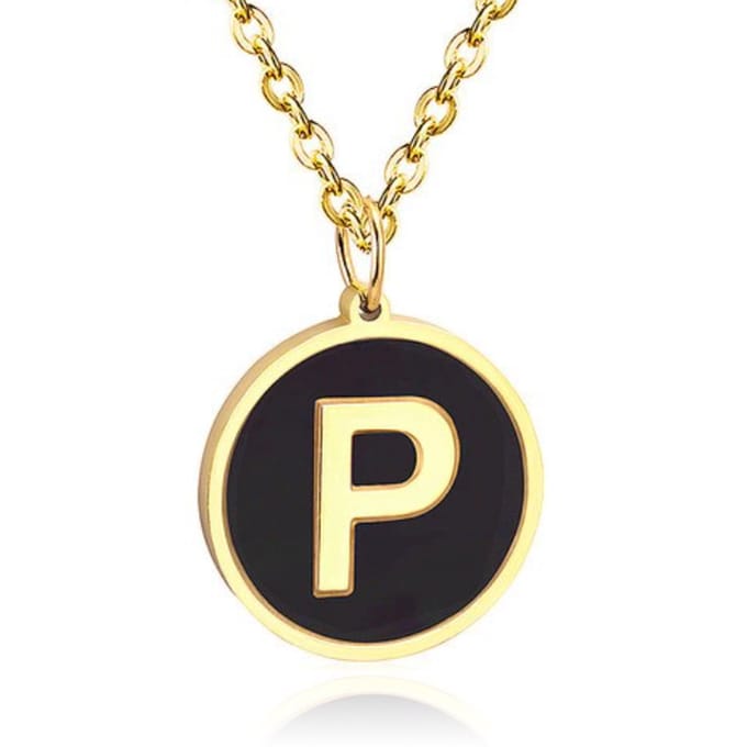 Goudkleurige Dames Schakelketting met Zwarte Kettinghanger Letter P