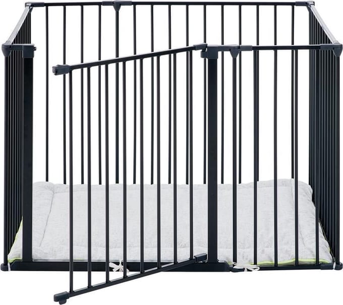 BabyDan Playpen - Box - Grondbox - Speelbox- Rechthoek met deurtje en boxkleed - Metaal - zwart