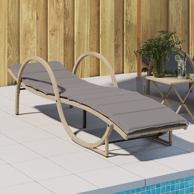 vidaXL - Ligbed - met - kussen - 60x199x42 - cm - poly - rattan - beige