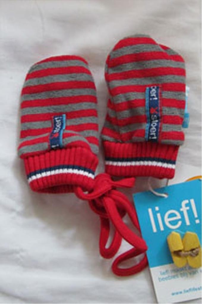 Stoer! wantjes streep rood met grijs size 1 van Lief!