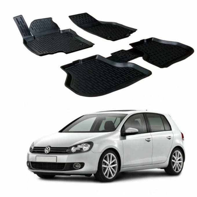 Tapis De Sol En Caoutchouc Premium - SCOUTT - Volkswagen GOLF 6 - 4 pcs - 3D-Design - Résistant à l'abrasion noir