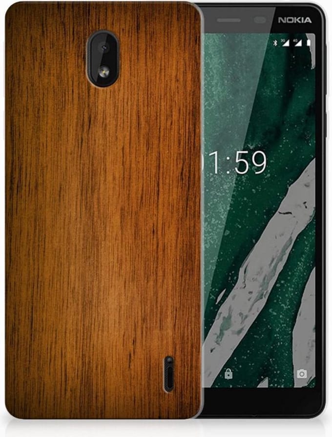 Nokia 1 Plus Bumper Hoesje Donker Hout