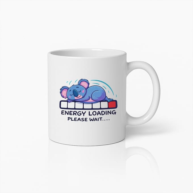 Energy Loading Wacht Even Mok | Schattige Slaande Koala Koffiebeker | Grappig Keramisch Cadeau 330ml