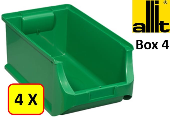 4 x Magazijnbak - grijpbak - stapelbak Allit - ProfiPlus Box 4 - 5,8 L - PP - groen
