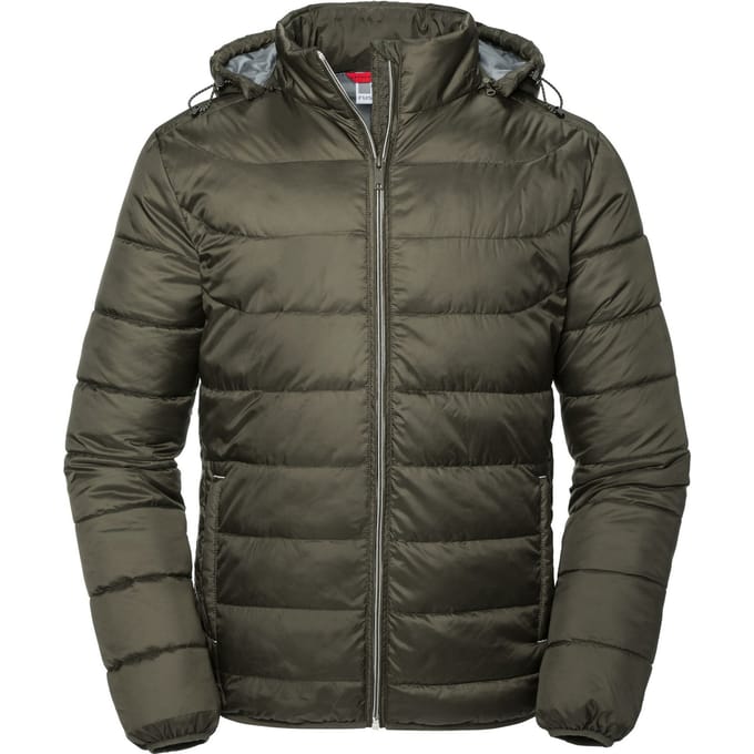 Russell Heren Nano Gewatteerd jack met capuchon (Donkere Olijf)