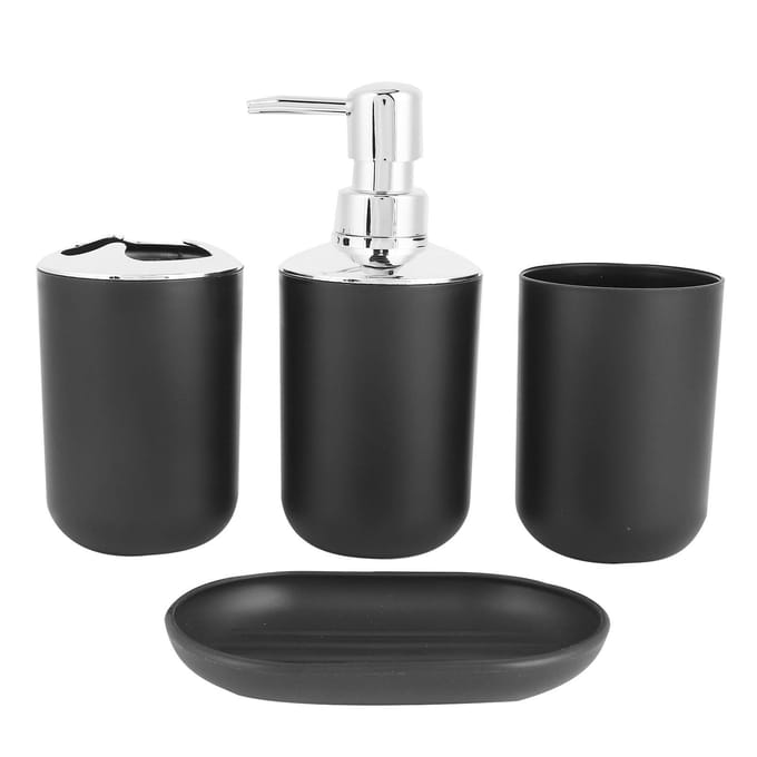 4 stuks/set Badkameraccessoiresets Zeepbakje Dispenser Opbergbeker Wasbeker Badset black