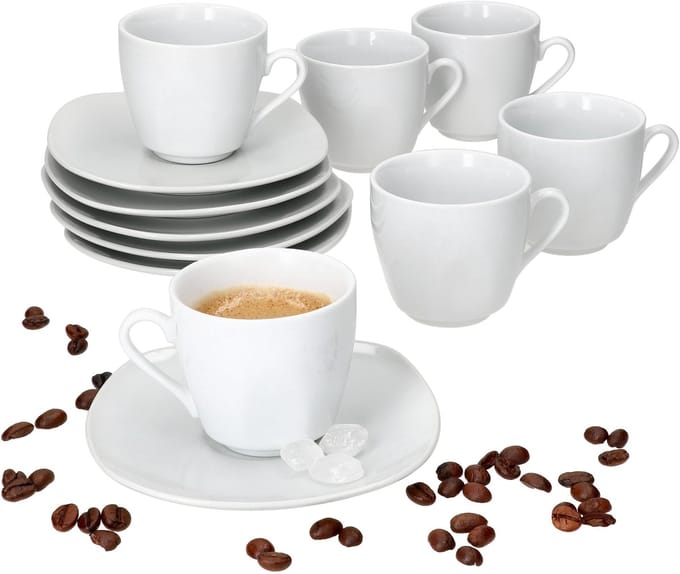MamboCat Set van 6 LOTTA espressokopjes 80ml schotel wit porselein