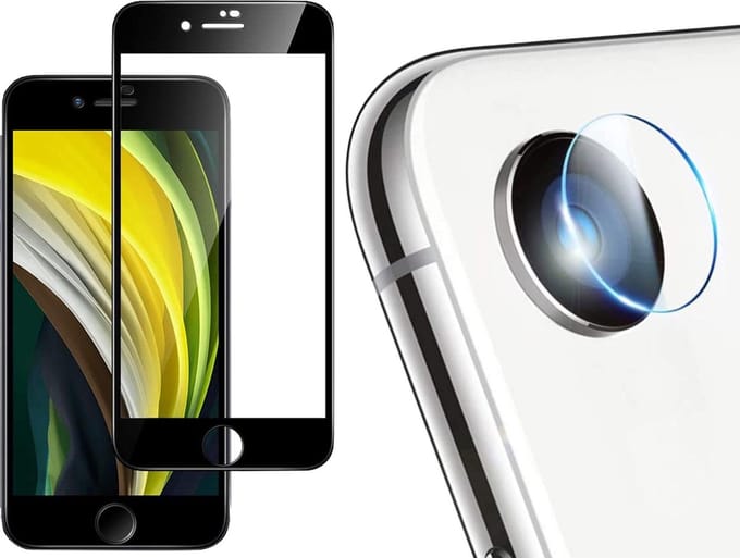 Screenprotector geschikt voor iPhone SE 2022 / 2020 / 8 / 7 + Camera Lens Protector - FullGuard Screen Protector