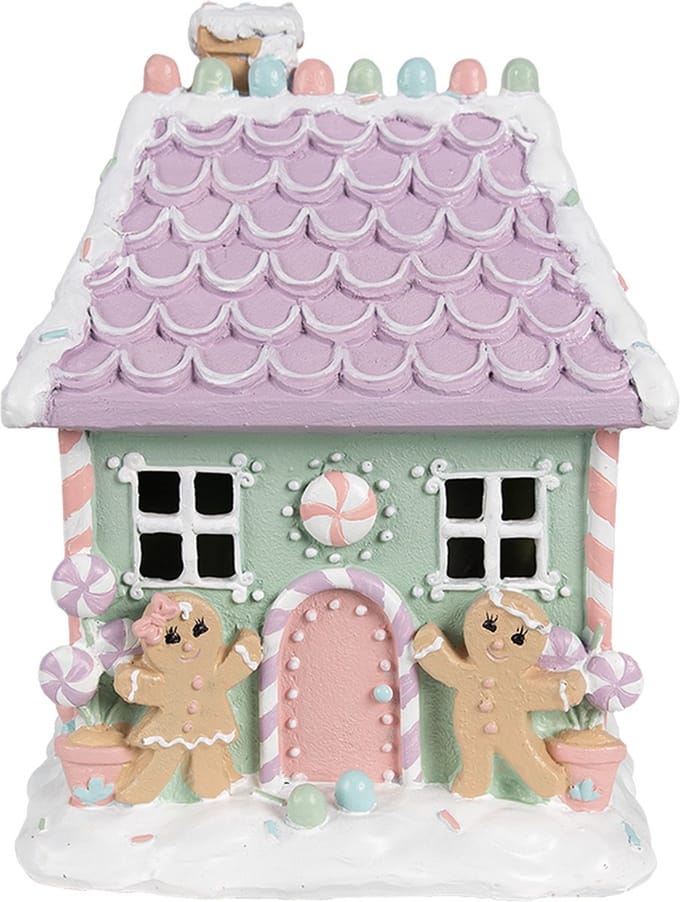 Clayre & Eef Gingerbread house 17x14x21 cm Groen Roze Kunststof