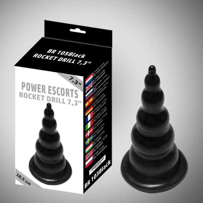 Power Escorts - Rocket Drill - Groot Formaat - Anal Plug - Mega Butt Plug - 7.3 Inch / 18.5 cm - BR105 - Zwart