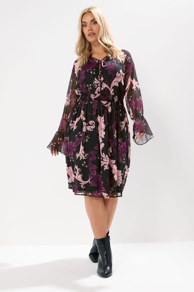 Yours Zwarte Midijurk Met Paisleyprint Size 48