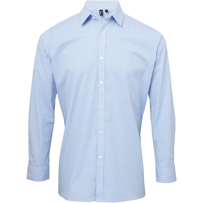 Premier Herenmicrocheck shirt met lange mouwen (Lichtblauw/Wit)