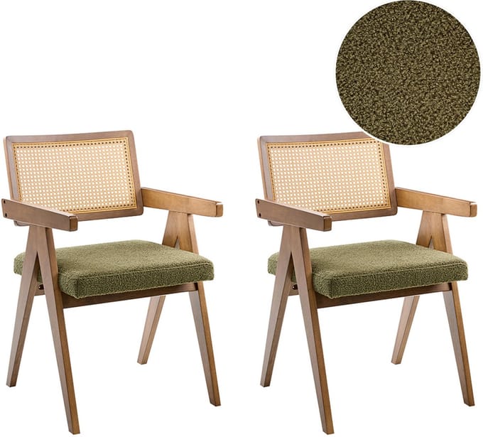 AVA - Eetkamerstoelen set van 2 - Bruin/Groen - Rubberhout