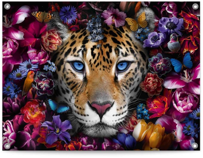 Tuinposter Flower Cat - 60 x 80 - Canvas - REINDERS