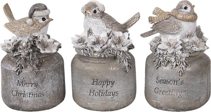 Clayre & Eef Beeld Vogel 7x6x10 cm Grijs Kunststof