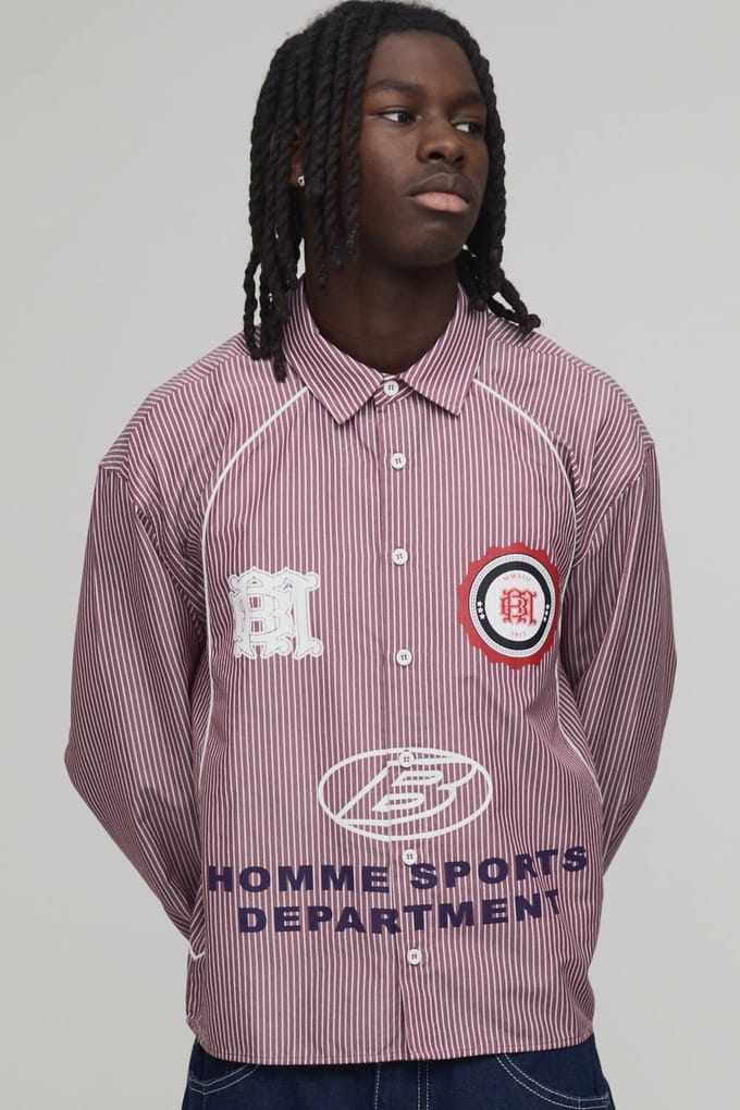 Oversized Ruim Gesneden Gebogen Paspel Sport Overhemd | Red | Size Small