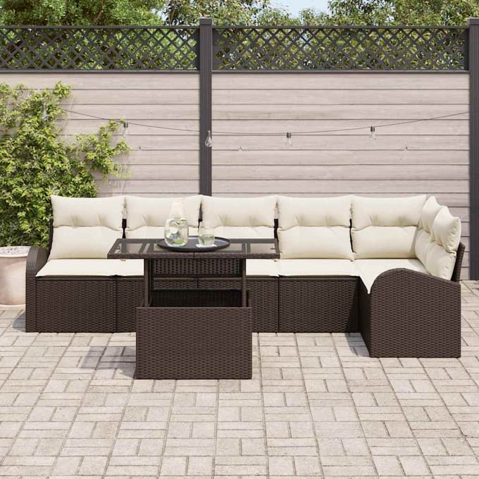 vidaXL - Tuinbank - Set - 7 - st - Bruin - en - Crème - poly - rattan
