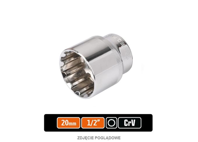 Spline Dop 20mm 1/2" 12-kant Kort TEGER CrV DIN 3124