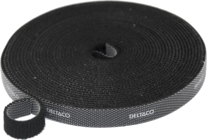 DELTACO CM05S Kabelbinder / Klittenband - 10mm x 5m - Zwart