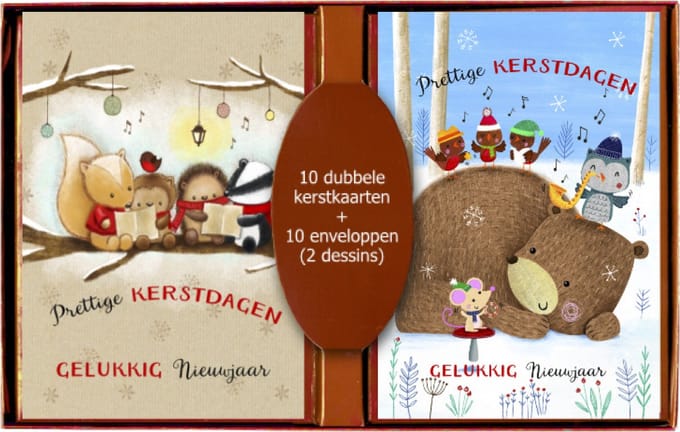kerstkaarten Box Diertjes