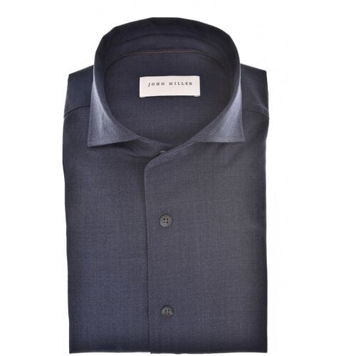 John Miller Overhemd Schiller Collar Faux-Uni Fine Stretch Wool Blend Donker Blauw / male
