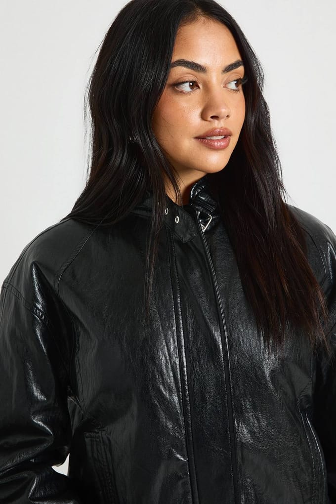 boohoo Dames Faux Leather Bomber | Black | Maat: 8