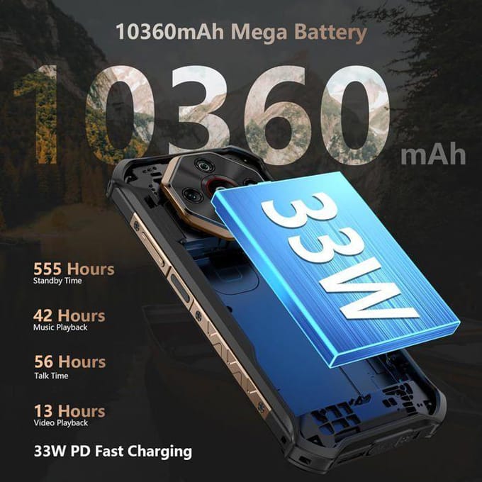 Robuuste 5G Smartphone Ulefone Armor X16 Pro 6.56  10360mAh 16GB+256GB 64MP AI Telefoon Draagbaar Onbreekbaar Android 15 NFC GPS Goud