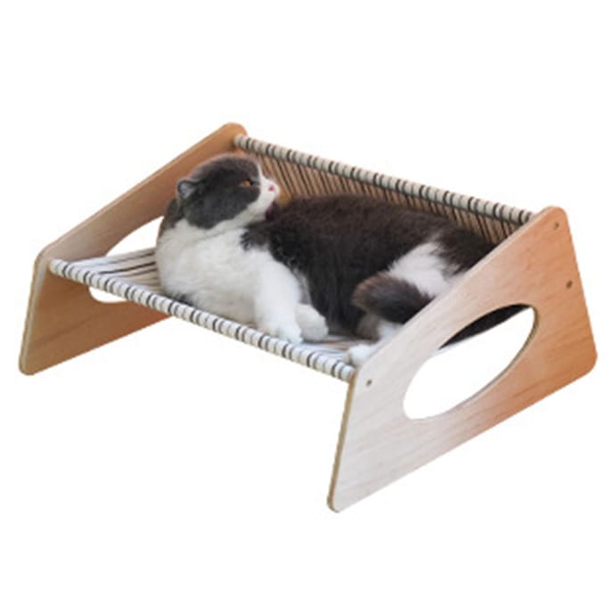 Hamac Lit pour Chat Moyen Respirant Robuste Lin Confortable Lit pour Chat Surélevé pour Intérieur Rayé black