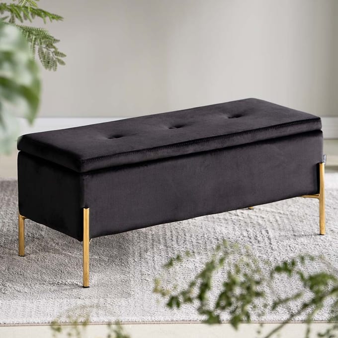 Milton & Oldbrook Velvet Hocker Sintra Zwart