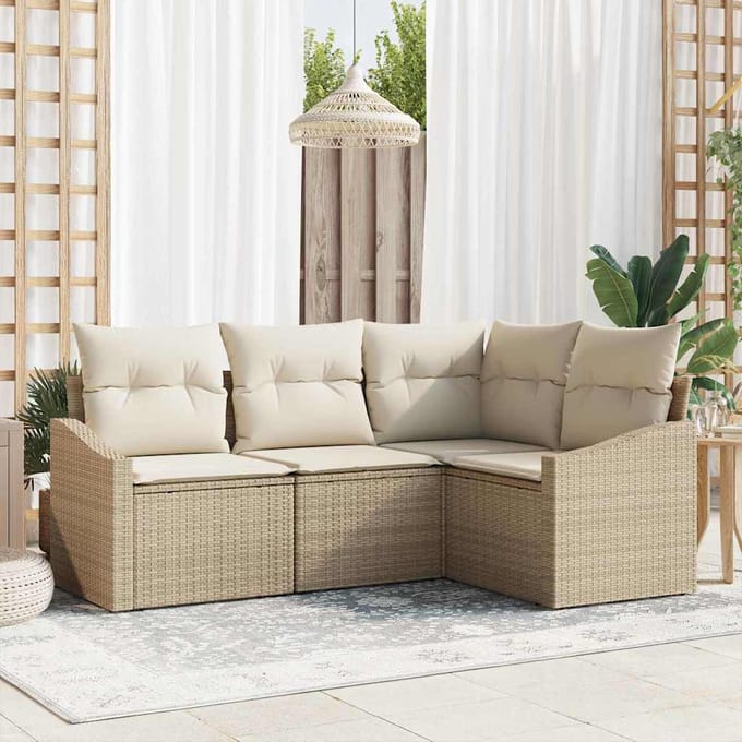 vidaXL - Tuinbank - Set - 4 - st - Beige - en - Wit - poly - rattan
