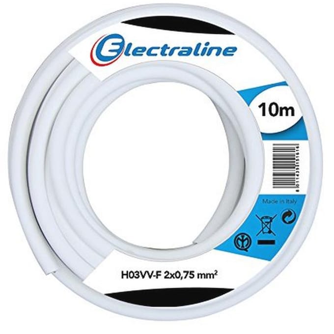 Kabelrol H03 VV-F - 2 x 0,75 mm² - 10 meter - Wit