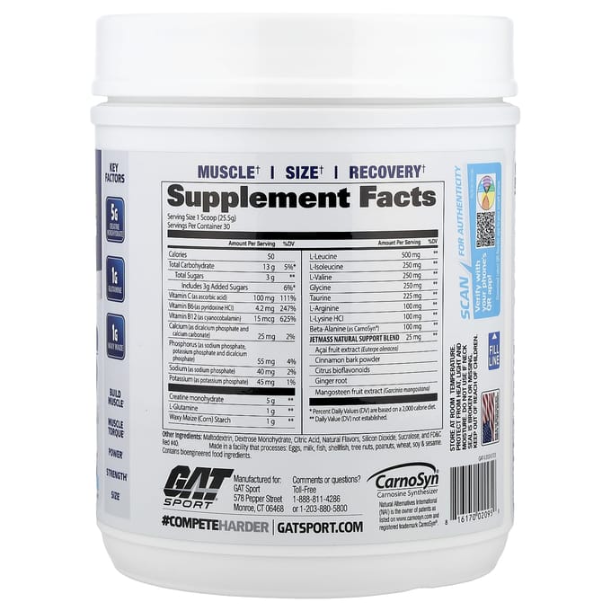 GAT, JetMASS, Système de Créatine Volumisante à Action Rapide, Glace Tropicale, 25 oz (720 g)