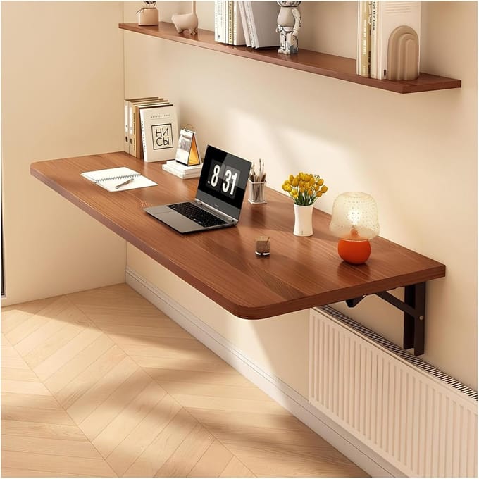 Wandbureau Opklapbaar - Zwevend Bureau - Ruimtebesparend Werken - Compact Ontwerp - 80 x 30 cm - Bruin