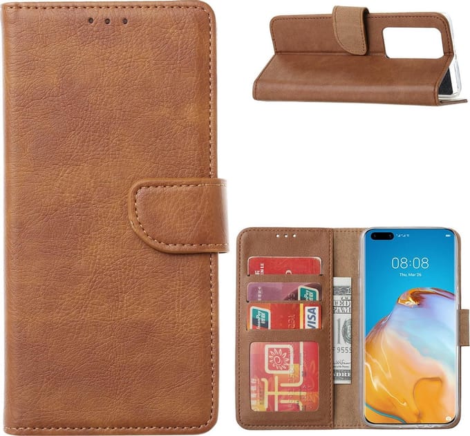 Bookcase Geschikt voor: Huawei P40 Pro Plus - Lichtbruin - portemonnee hoesje