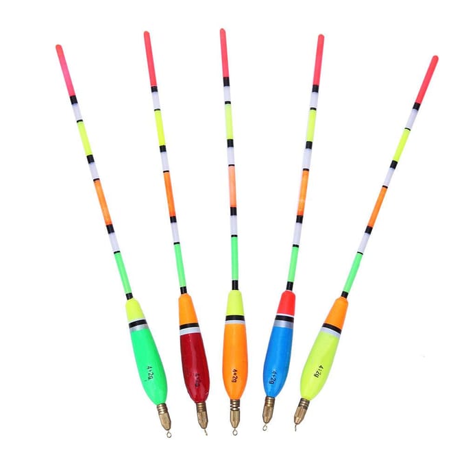 5PCS Flotteur de Pêche en Bois de Balsa Multicolore Bobber Indicateur de Touche Équipement de Pêche(3+2g ) 4+2g white