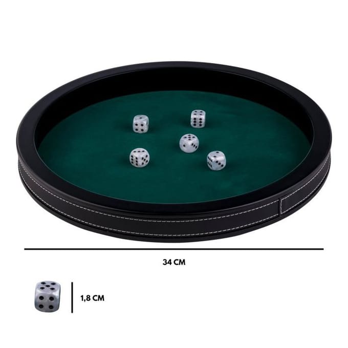 Pokerpiste Zwart Leder - 34 cm - Ingelegd Groen Vilt - Poker & Dobbel Accessoire - Engelhart