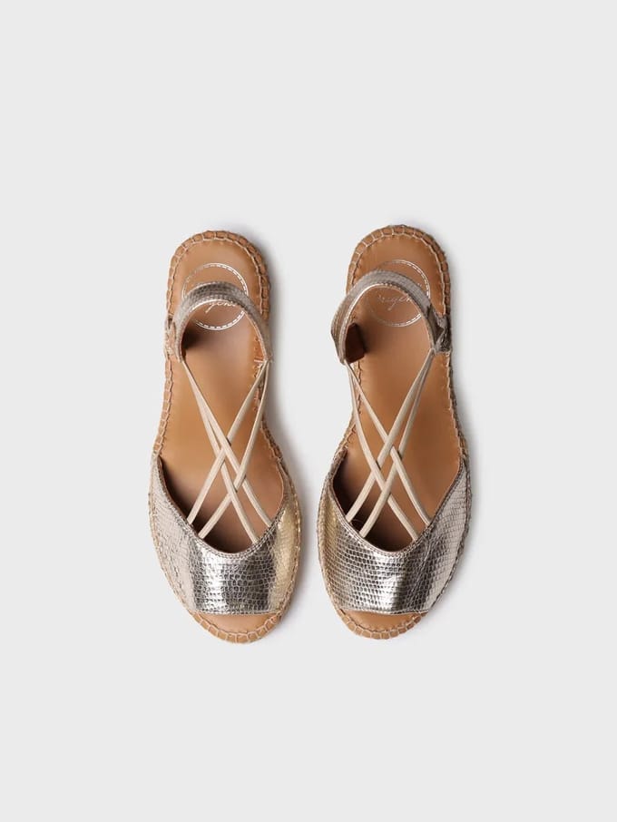 Dames leren espadrille met sleehak en elastiek | SABINA-CA