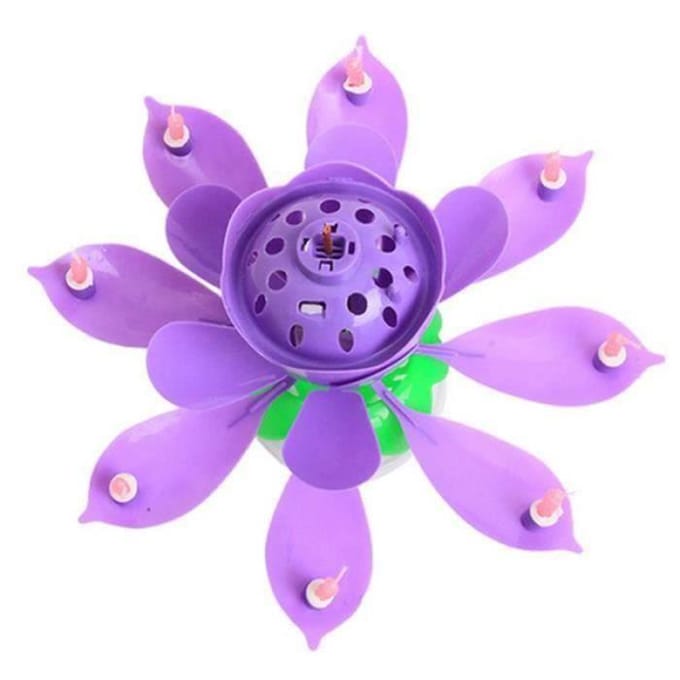 Bougies d'Anniversaire - BT07983 - Fleur Lotus - Violet - Décoration Gâteau - Musique Rotative violet
