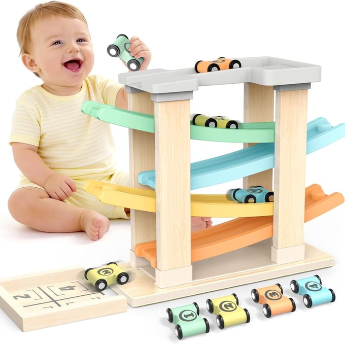 Kogelbaan Auto - Autobaan Speelgoed - Kind Ontwikkeling - Montessori Educatief - 28 x 22.5 cm - Multicolor