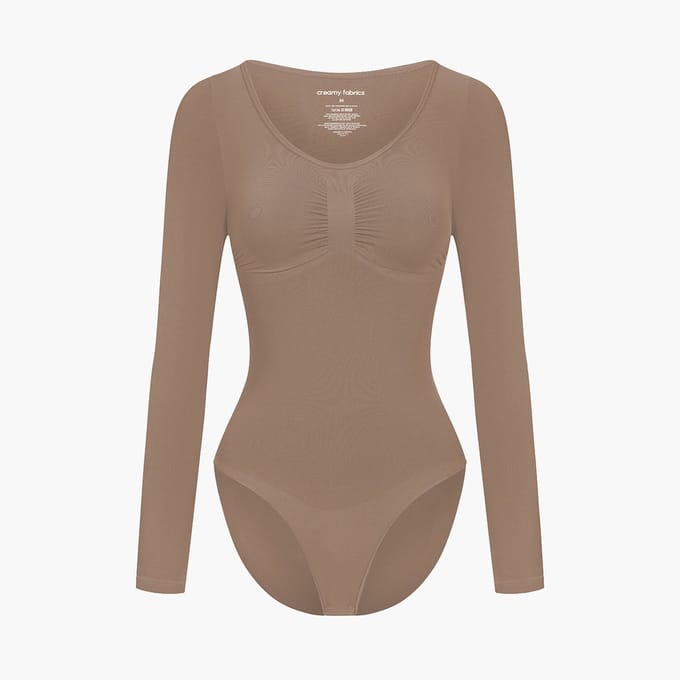 cfab - Bodysuit met corrigerende werking, lange mouwen en onderrok - Caramel - M