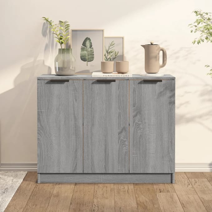 vidaXL - Dressoir - 90,5x30x70 - cm - bewerkt - hout - grijs - sonoma - eikenkleurig