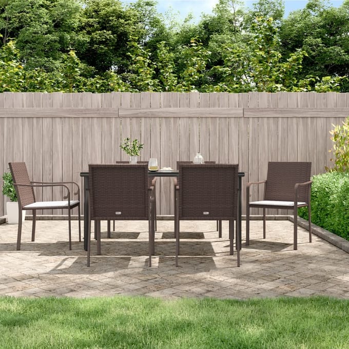 vidaXL - 7-delige - Tuinset - met - kussens - poly - rattan - en - staal