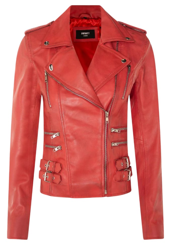 Dames leren rode Brando bikerjack - Constantia