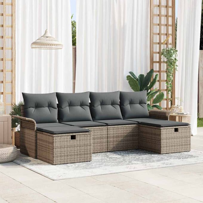vidaXL - Tuinbank - Set - 6 - st - Grijs - poly - rattan